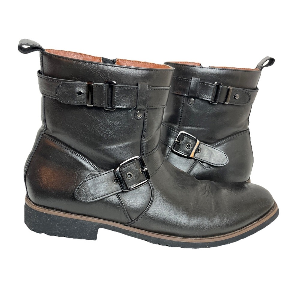 Polar Fox WYATT Black Motorcycle Boots‎ 11 Vegan Leather Hiking Buckle Zipper